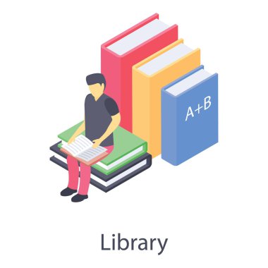 Isometrik tasarımda okul kütüphanesi vektörü 