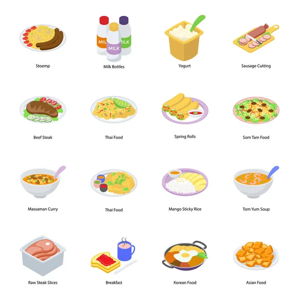 Iconos Isométricos Comida Rápida — Vector de stock