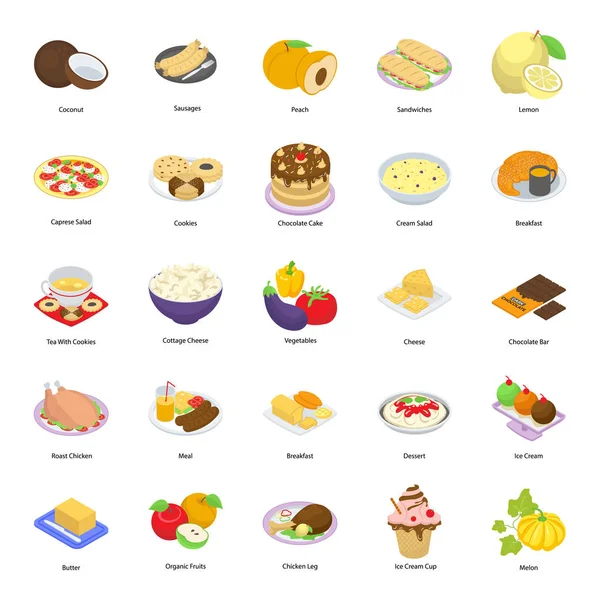 Vector Comida Chatarra Iconos — Vector de stock