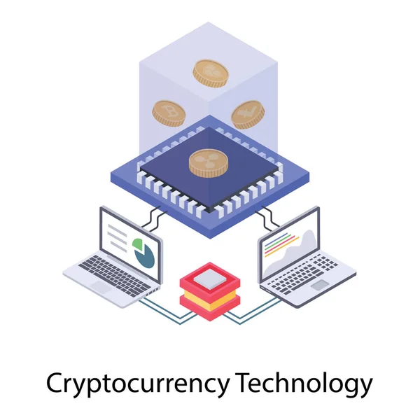 Cryptocurrency Teknolojisi Isometrik Illüstrasyon Tasarımı — Stok Vektör