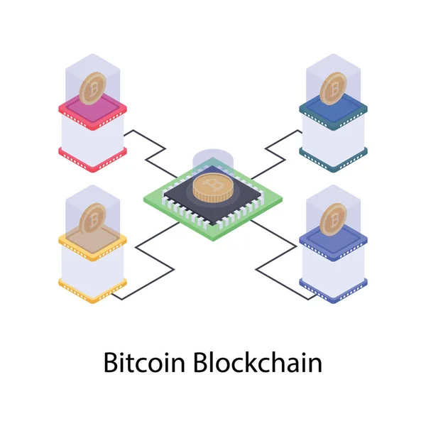 Bitcoin Bloco Cadeia Design Ilustração Isométrica —  Vetores de Stock