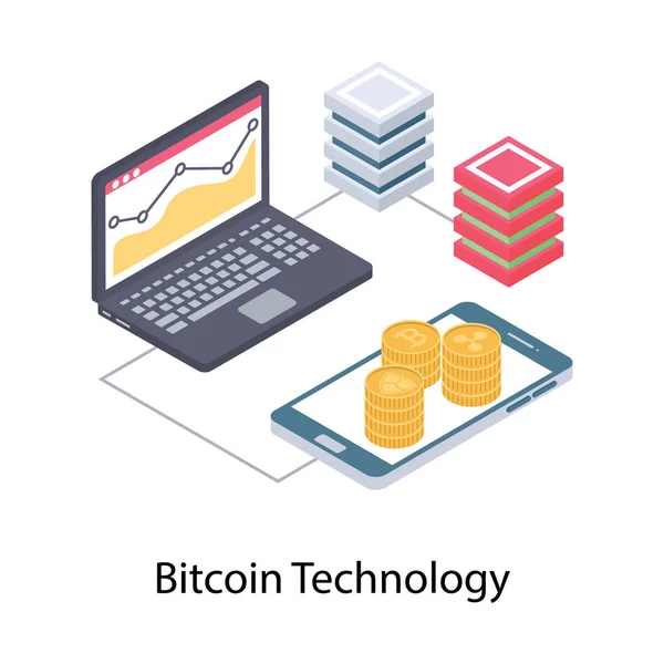 Tecnología Bitcoin Diseño Ilustración Isométrica — Vector de stock