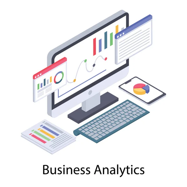 Izometrický Návrh Ikony Business Analytics — Stockový vektor