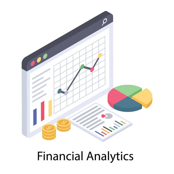 Pictogram Van Het Isometrische Ontwerp Van Financial Analytics — Stockvector