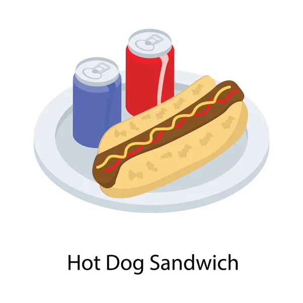 Hot Dog Sandwich Icon Isometrische Ontwerp — Stockvector