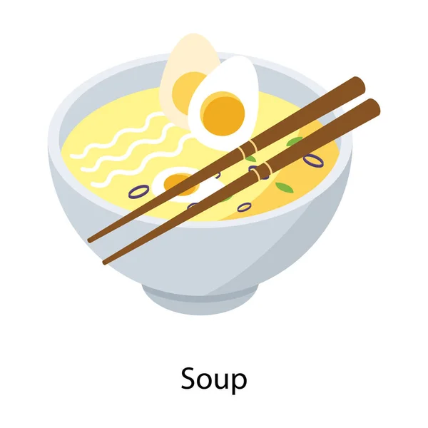 Icône Isométrique Bol Soupe — Image vectorielle