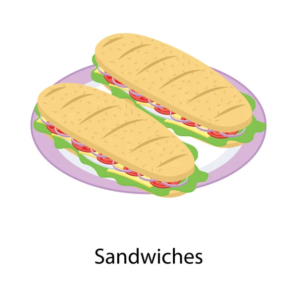 Isometrische Ikone Des Sandwiches Designs — Stockvektor