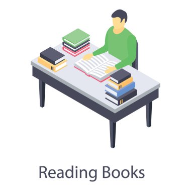 Isometrik öğrenci okuma kitabı vektör tasarımı 