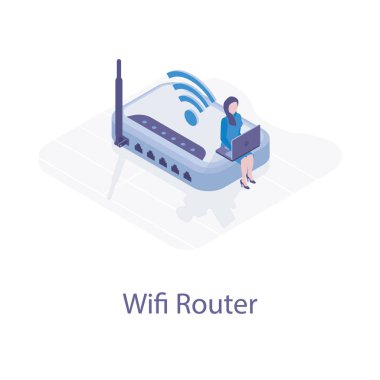 Wifi yönlendirici izometrik illüstrasyon tasarımı 