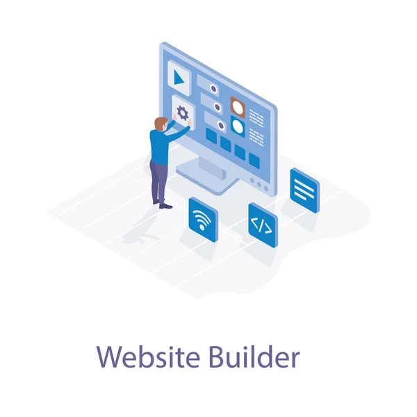 Ilustración Isométrica Diseño Del Constructor Del Sitio Web — Vector de stock