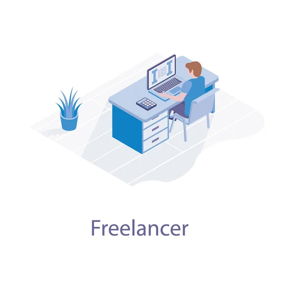 Vetor Freelancer Ilustração Isométrica — Vetor de Stock