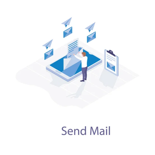 Isometrische Illustrationsgestaltung Von Mails Senden — Stockvektor