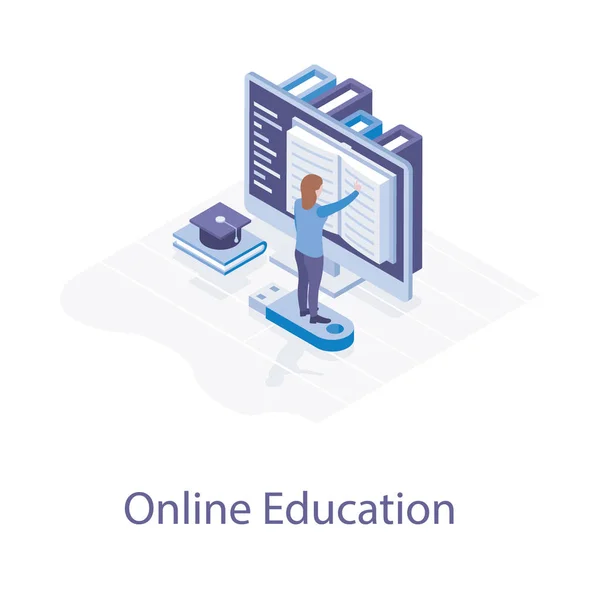 Educação Online Design Ilustração Isométrica — Vetor de Stock