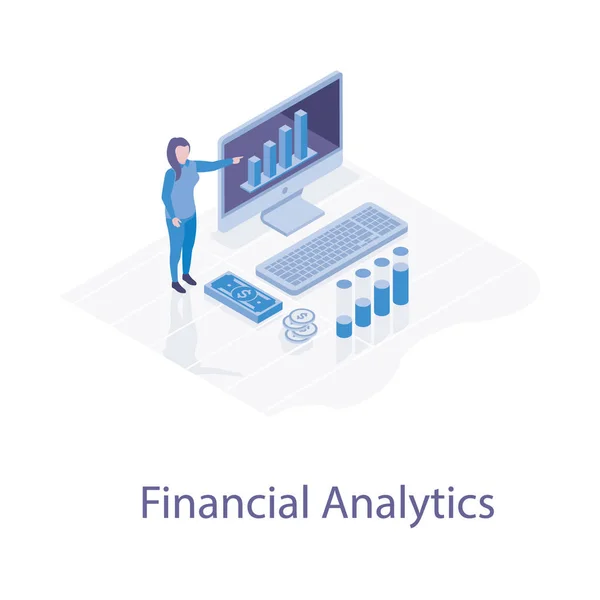 Isometrisch Vector Ontwerp Van Online Financial Analytics — Stockvector