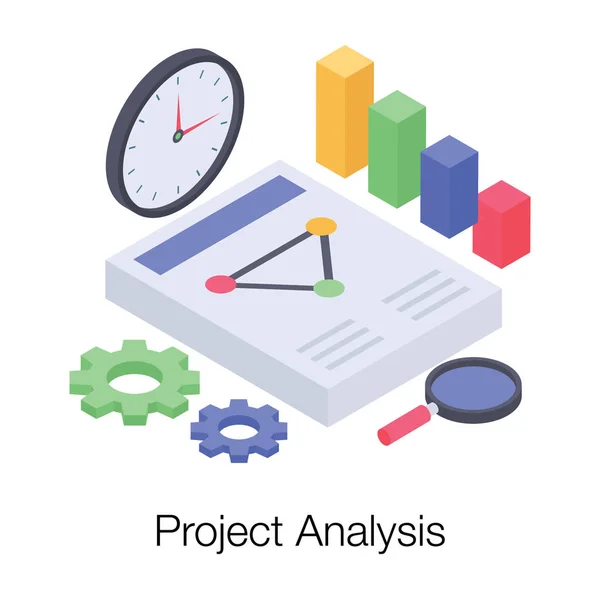 Progettazione Icone Isometriche Analisi Progetto — Vettoriale Stock