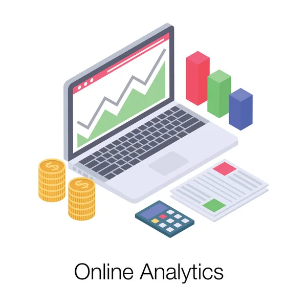 Ikona Služby Online Analytics Izometrickém Vektoru — Stockový vektor