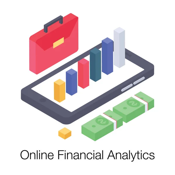 Icona Isometrica Analisi Finanziaria Online — Vettoriale Stock