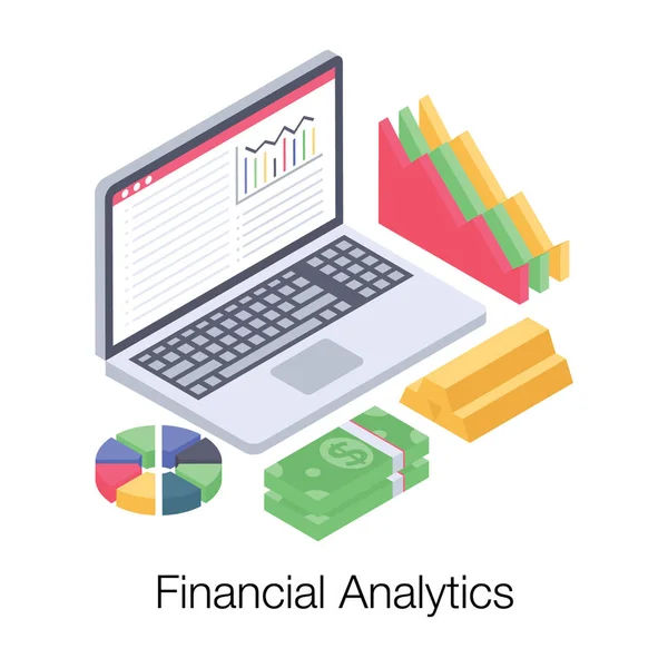 Ícone Isométrico Análise Financeira Online — Vetor de Stock