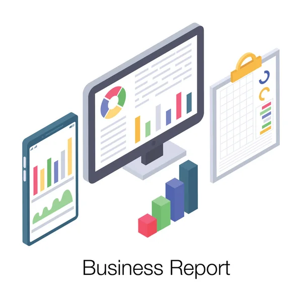 Gráfico Relatório Negócios Ícone Isométrico — Vetor de Stock