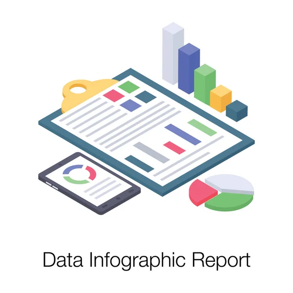 Icono Isométrico Del Informe Infográfico Datos — Vector de stock