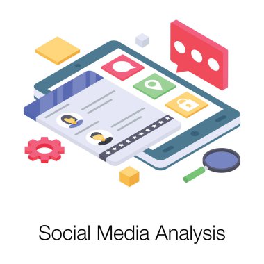 İzometrik sosyal medya analizi vektör tasarımı 