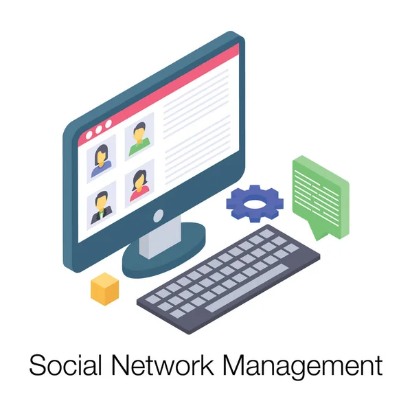 Progettazione Vettoriale Isometrica Della Gestione Dei Social Network — Vettoriale Stock
