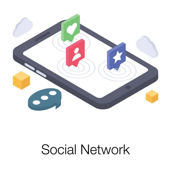 Isometrisches Design Des Sozialen Online Netzwerks — Stockvektor