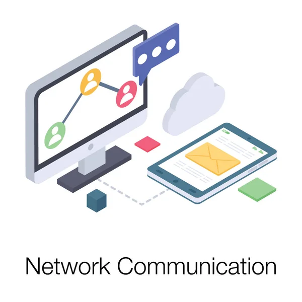 Projeto Isométrico Comunicação Rede Online — Vetor de Stock