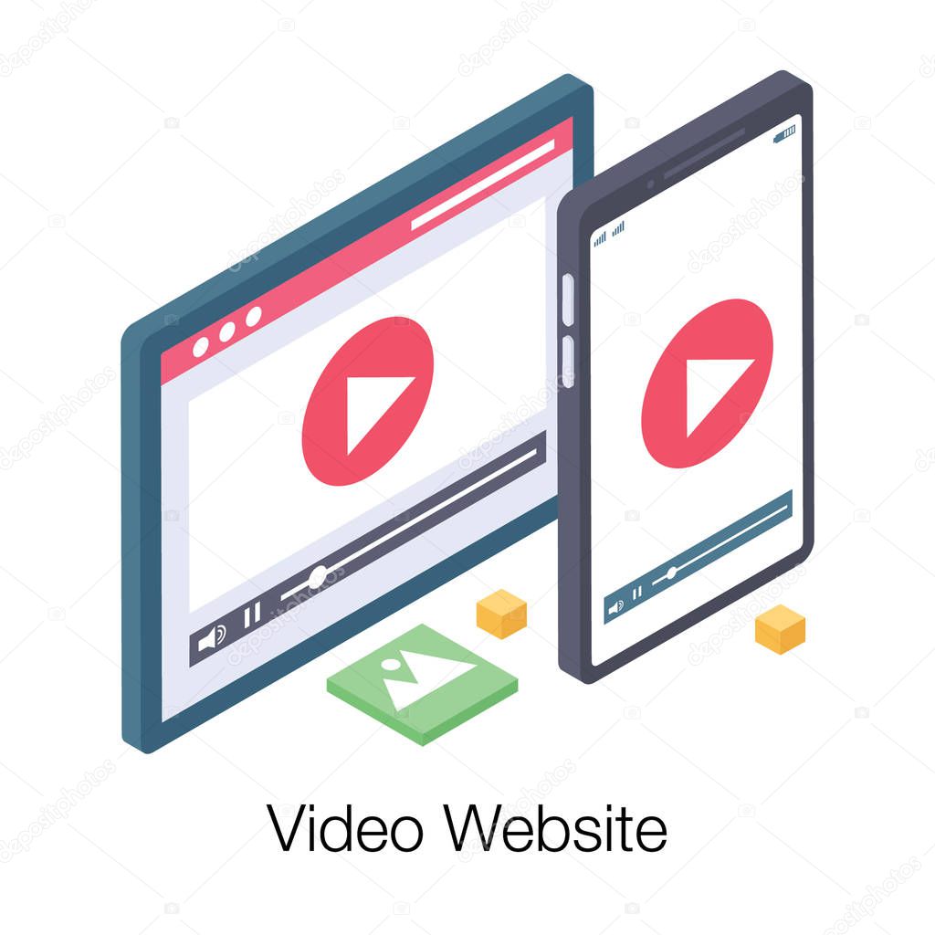 Video website vector in isometric design 