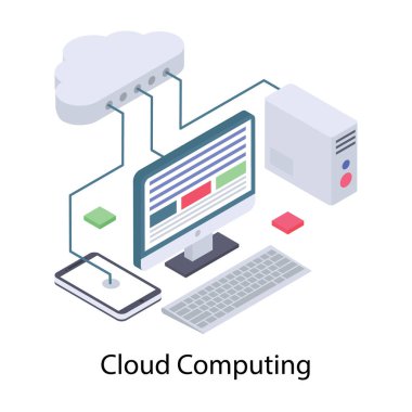 Bulut bilgi işlem vektörünün isometrik simgesi 