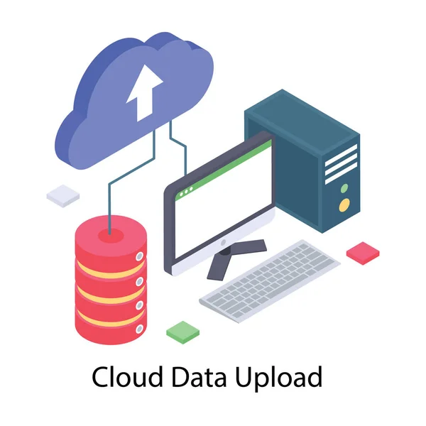 Icon Zum Hochladen Von Cloud Daten Isometrischem Design — Stockvektor