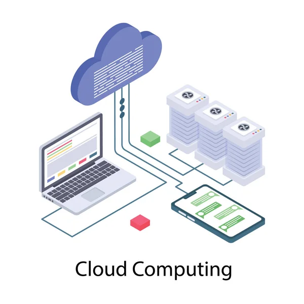 Icône Isométrique Vecteur Cloud Computing — Image vectorielle