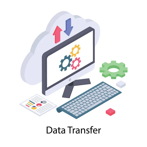 Cloud Data Transfer Isometric Icon — Stock Vector