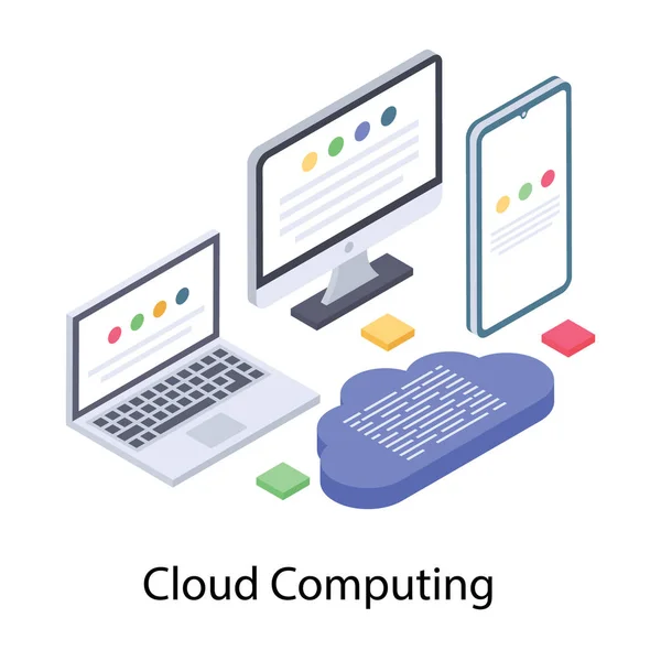 Dispositifs Cloud Computing Icône Isométrique — Image vectorielle