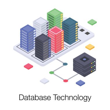 Isometrik vektörde veritabanı teknolojisi illüstrasyonu 