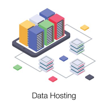 Veritabanı barındırma illüstrasyonisometrik vektör 