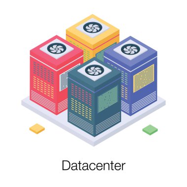 Veri merkezi vektörünün İzometrik illüstrasyonu 