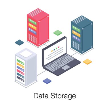 Veri merkezi vektörünün İzometrik illüstrasyonu 