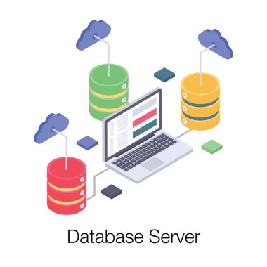 Bulut veritabanı sunucusu isometrik illüstrasyon vektörü 