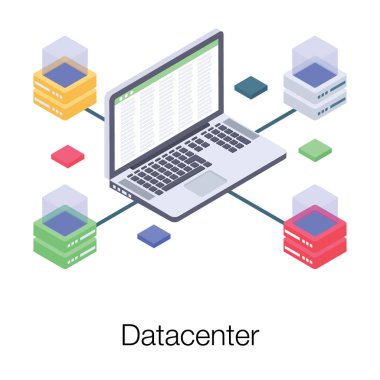 Veri merkezi vektörünün İzometrik illüstrasyonu 