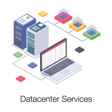 İzometrik vektör çiziminde veri merkezi hizmetleri 