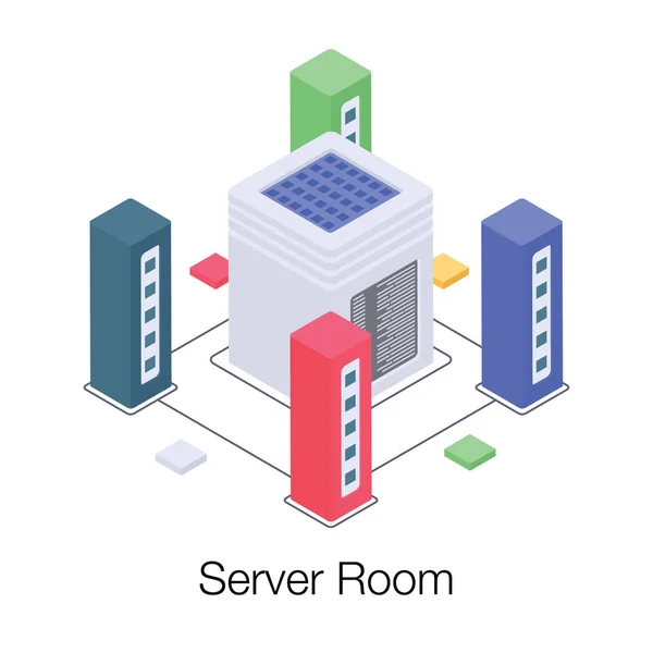 Isometrischer Vektor Der Darstellung Des Serverraums — Stockvektor