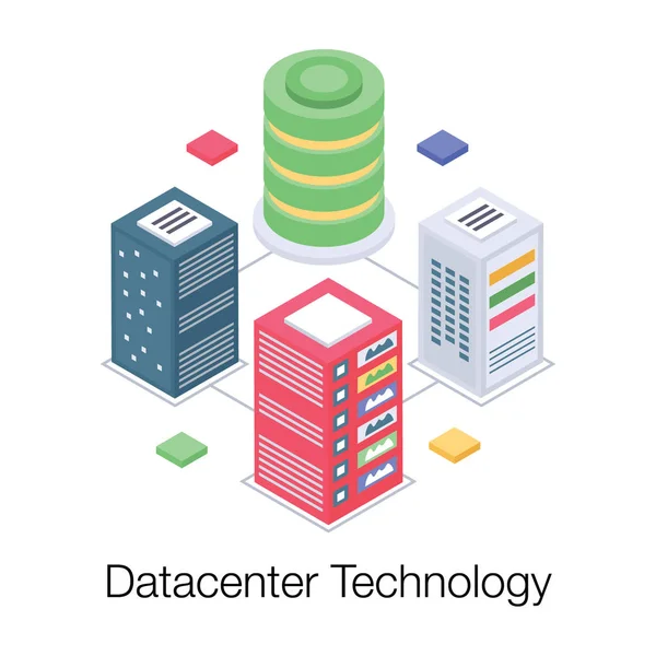 Veri merkezi teknolojisi vektörünün İzometrik illüstrasyonu 