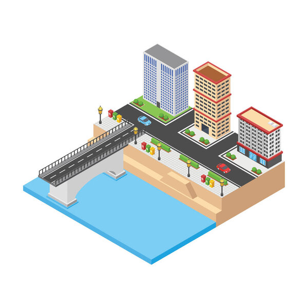Изометрическая икона городского строительного вектора
 