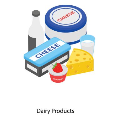 Süt ürünleri vektörünün isometrik simgesi 