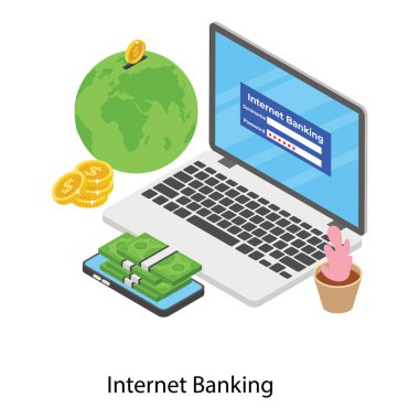 İnternet bankacılığı izometrik vektör con 