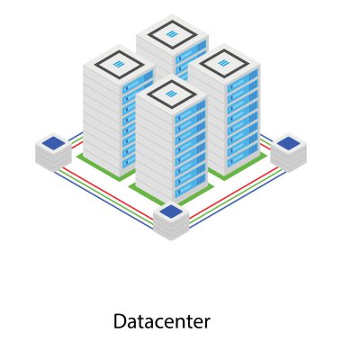 Veri merkezi isometrik vektör tasarım simgesi 