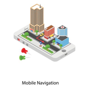 Mobil navigasyon tasarımının isometrik simgesi 