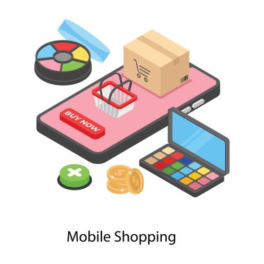 Mobil alışveriş uygulaması isometrik simgesi 