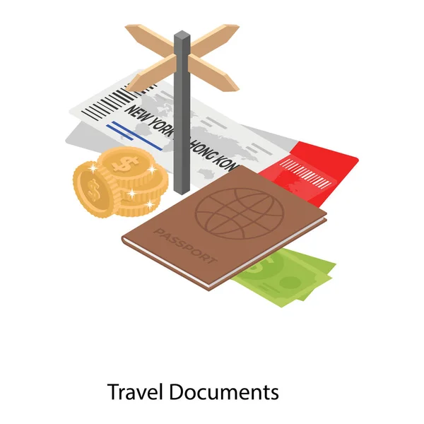 Isometrisch Pictogram Van Reisdocumenten Vector — Stockvector